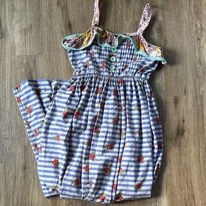 Matilda Jane Blue and White Striped Dress with Floral Accents